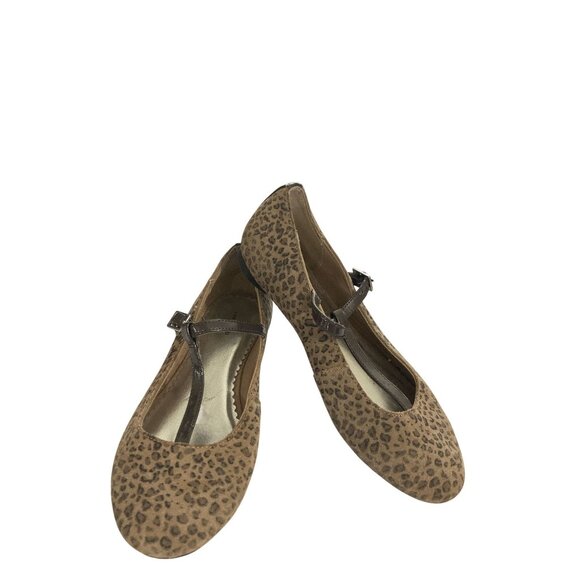 Lands End Girls Size 2M  Leopard Print T-Strap Flats shoes - Picture 1 of 8